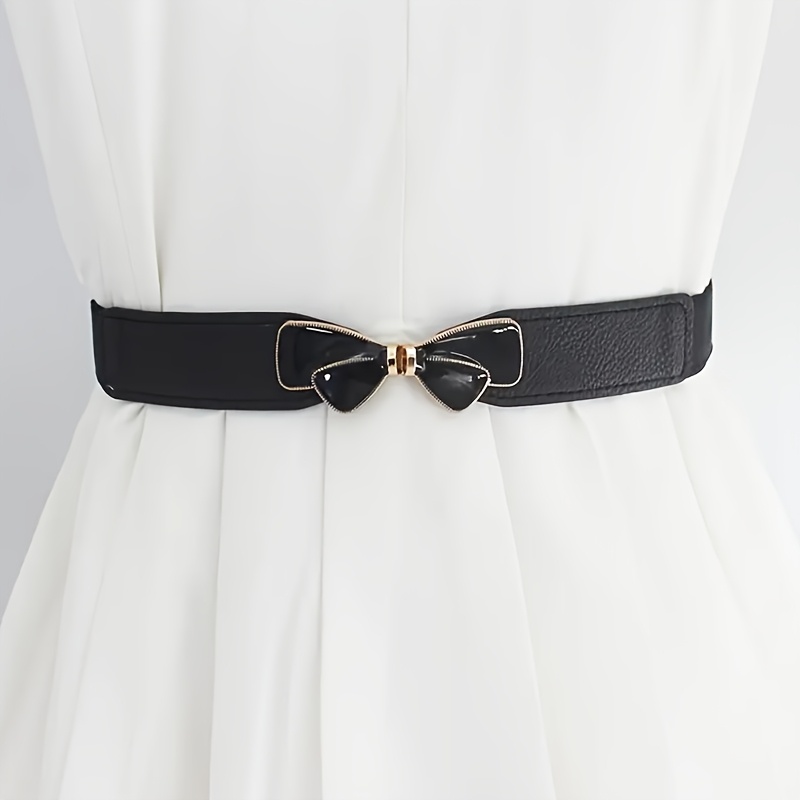 Elegant Vintage Style Elastic Waist Belt with Bow Knot, Versatile Accessory for Women, Non-Textile Weave, Average Size, with Butterfly Buckle for Casual, Beach, Night Out, Festivals, Weddings, Parties, College, Daily Commute
