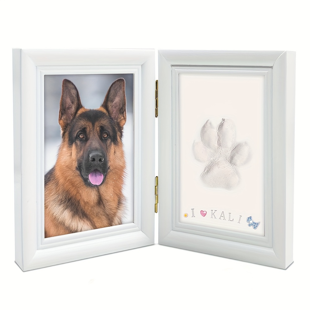 2-Fold Irregular White Pet Paw Print Photo Frame, First Memory Frame, Keeping Pets Forever in Memory, Suitable for Home Decoration And Personalized Gifts