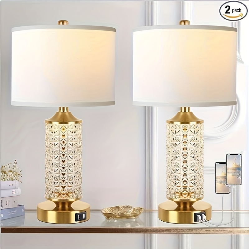 

Set Of 2 Table Usb , Bedside Lamp Led For , Nightstand For (gold)(2 Bulbs )