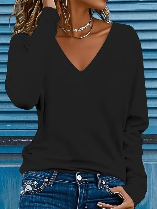 autumn winter solid color womens t shirt v neck long sleeve womens t shirt minimalist basic womens t shirt