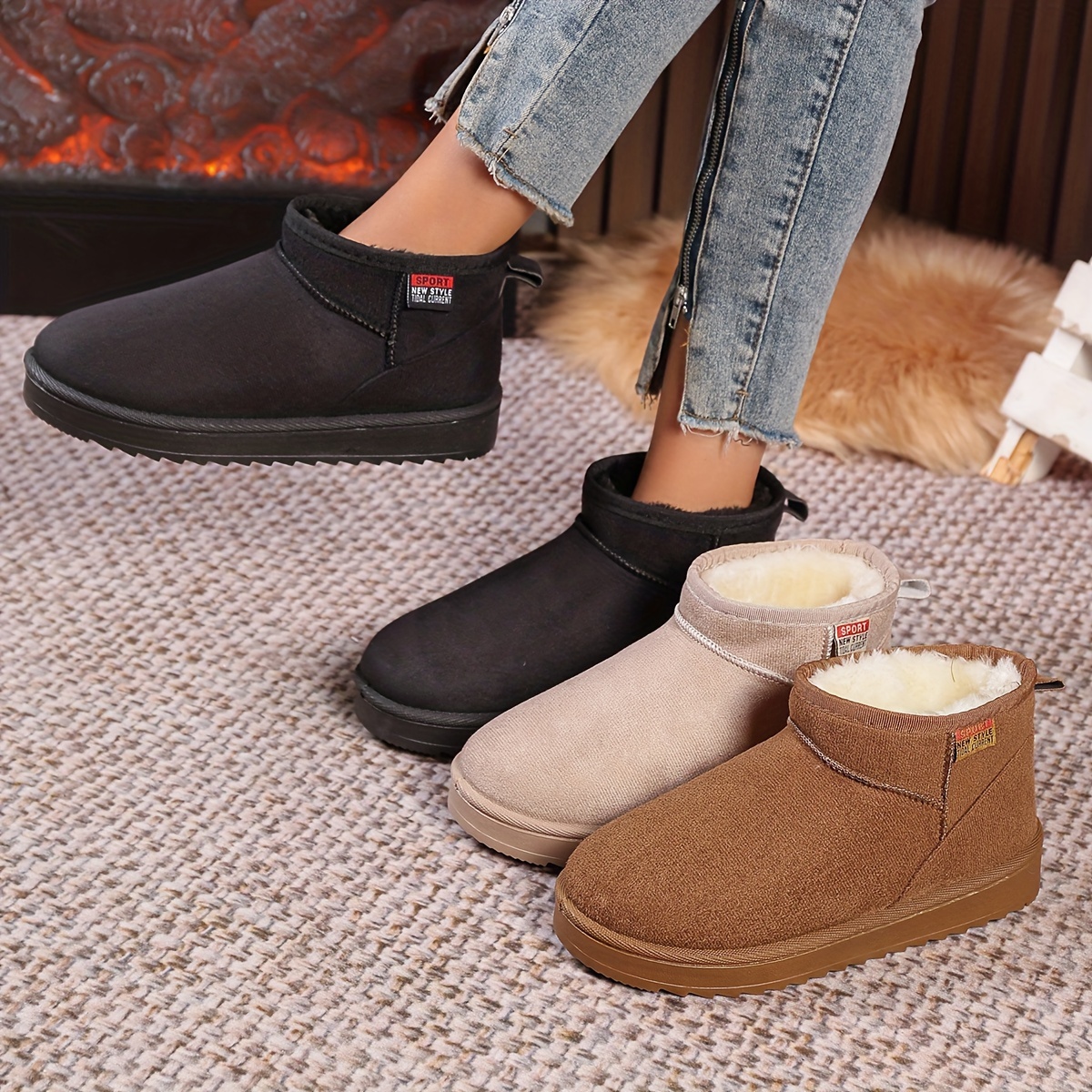 

's Ankle Boots - Fleece-lined, -on Booties , Toe, , , & Comfortable, Non-, Fashionable 's Footwear