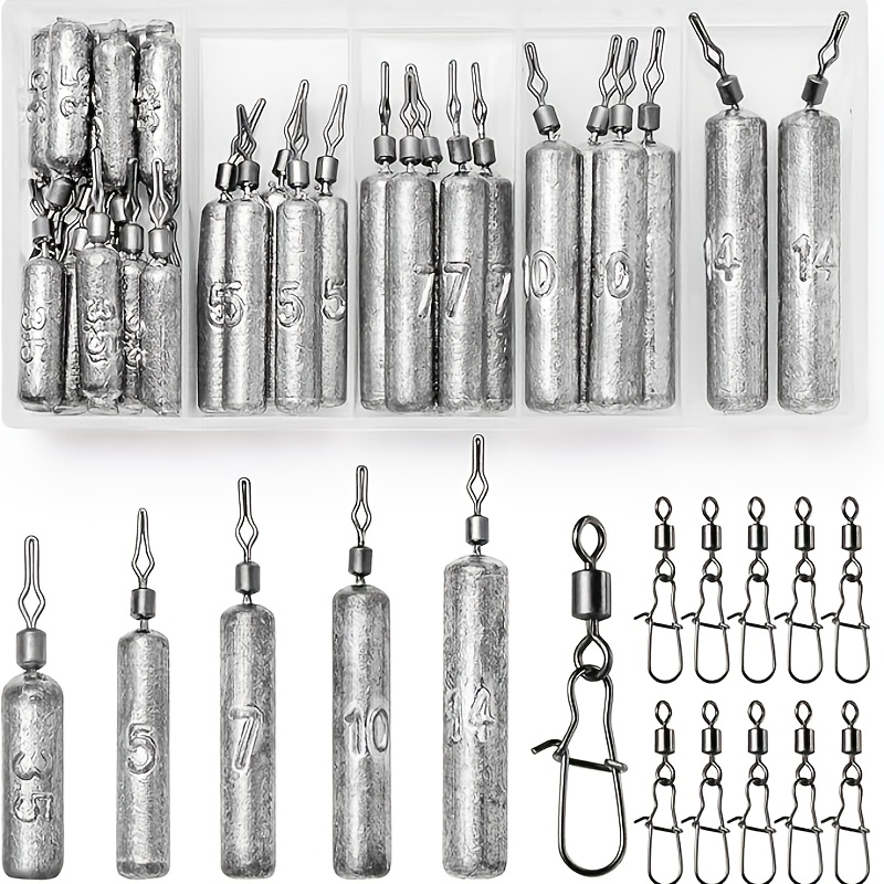 Image of 30pcs Drop Shot Weights With Swivel Ring, 5 Sizes Mixed Small Cylinder Sea Fishing Weights 3.5g 5g 7g 10g 14g Anti Rust Sinkers, For River Carp Fishing Weights
