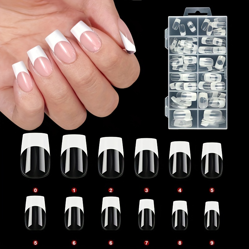 Image of 120pcs Short Square False Nail Tips, Clear Nail Oil Studs, Full Coverage Women's Fake Nails