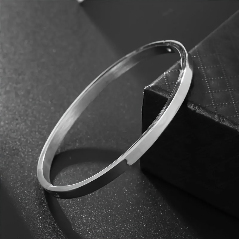 TEMU 1pc Simple Polished Stainless Steel Open Bangle, Minimalist Plain Versatile Bracelet, Unisex Light Jewelry For , Premium Ornament For Daily Wear