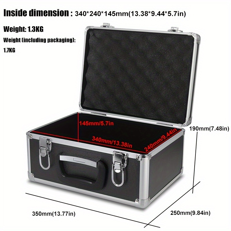 TEMU 1pc Aluminum Alloy Tool Case, Portable Multi-functional Storage Box With Foam Insert, Protective Equipment Case For Instruments, Models, Fishing Gear, Hardware Tools, Sound Cards, Drones, Home Safety