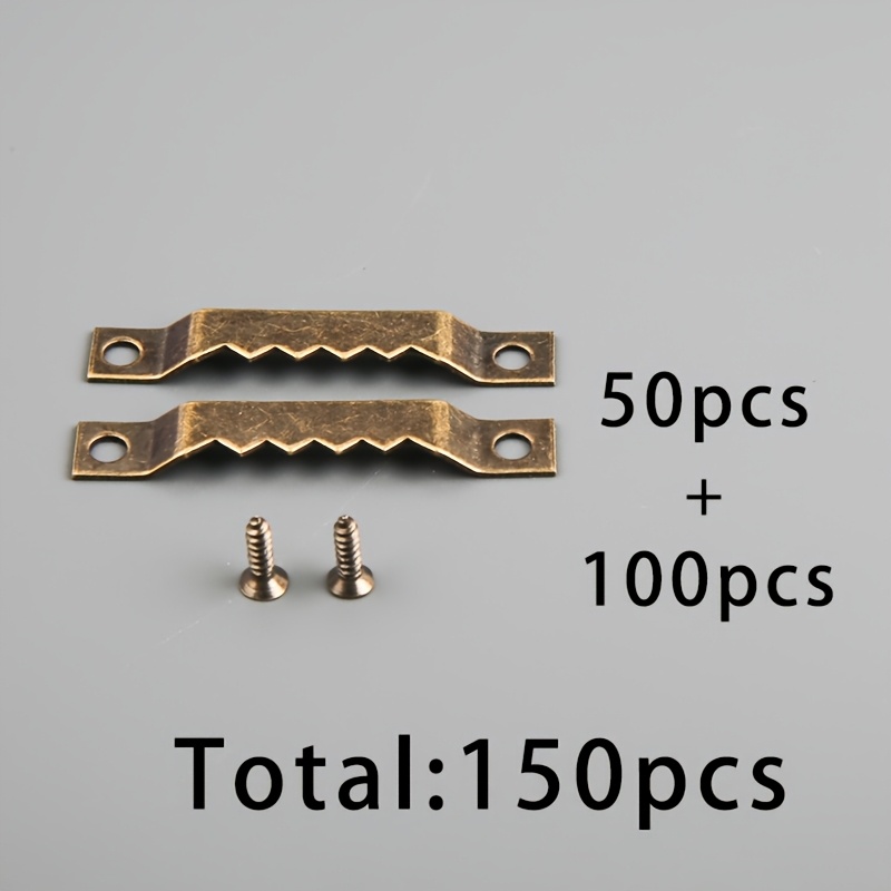 TEMU 50pcs Of Bronze Iron Serrated Hangers + 100pcs Of 2x8 Bronze Screws, Total 150pcs. Bronze Serrated Iron Hanging Tabs With Screws, Picture Frame