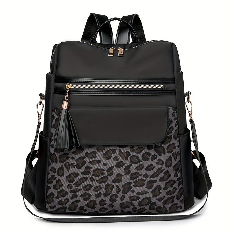Image of Vintage Leopard Print Large-capacity Nylon Women's Fashion Backpack, Suitable For Shopping, Class, Commuting, And Storing Miscellaneous Items
