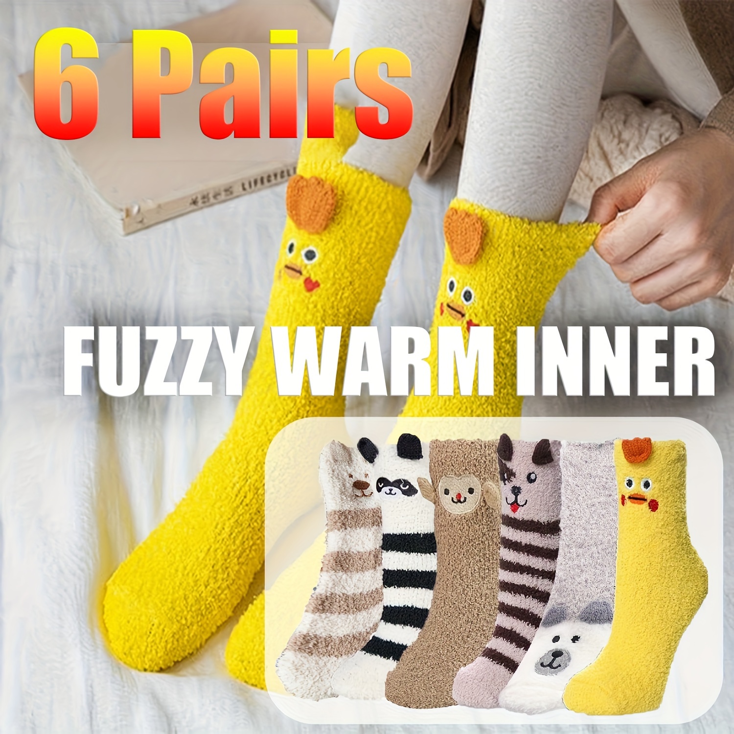 

6 Pairs Thicker Warm Fuzzy Socks Fluffy House Cozy Sock Indoor Plush Stocking Stuffer - Women Home Adult Cute Socks Christmas Gifts For Women Girls Mother Girlfriend Wife