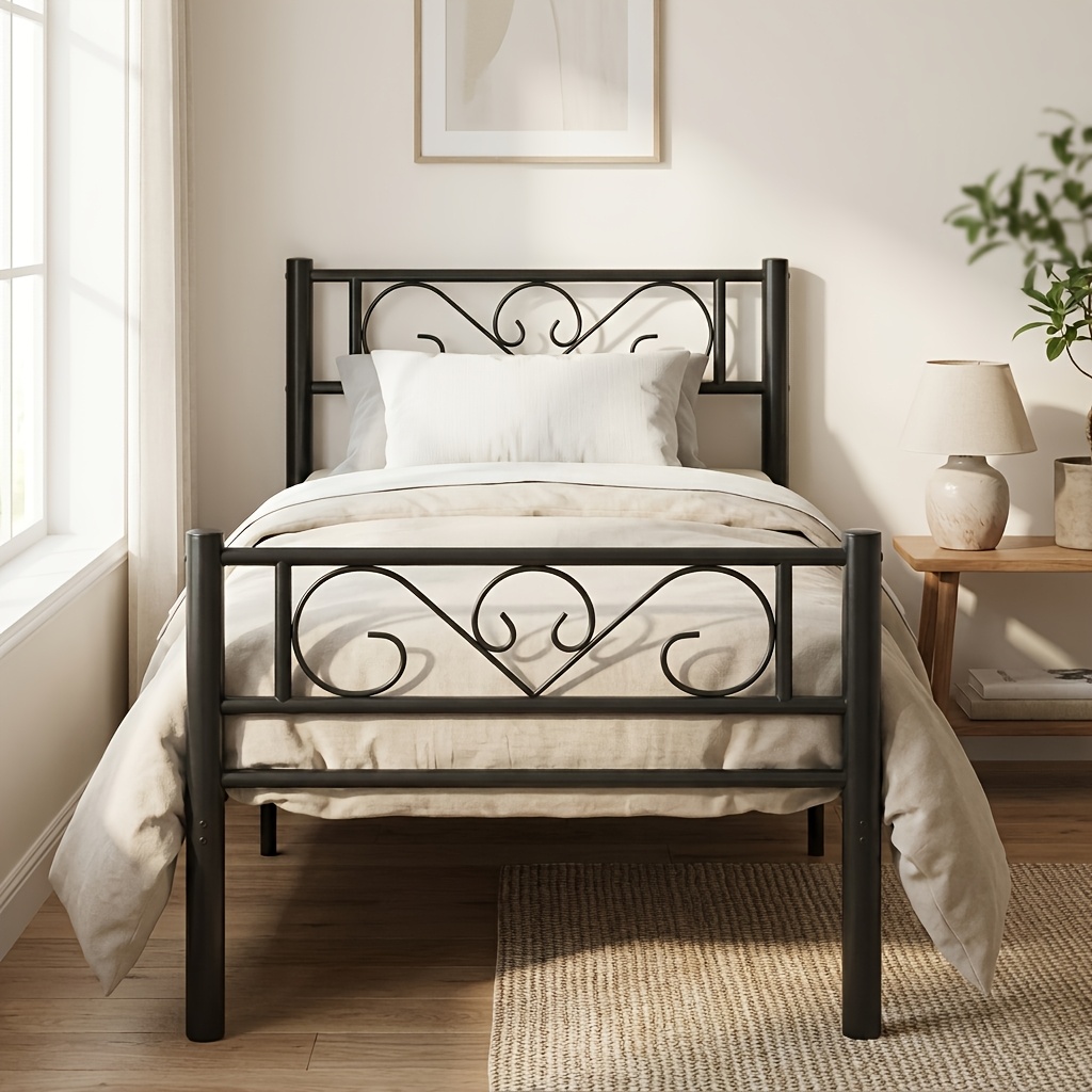 TEMU Lit 90 X 200Cm, Chambre Simple, Lit de Visite, Lit Simple en Acier, Cadre de Lit, Lit en Acier, Patins de Pied Anti-Bruit et Montage Facile