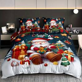 set di biancheria da letto natalizia 3 pezzi - copripiumino e federe con stampa natale & pupazzo, poliestere traspirante lavabile in macchina – per le stanze : regalo idea decorazioni arredamento invernestile tessuto materiale resistente