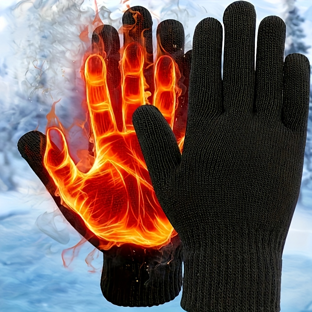 TEMU 1 Pair Thickened Solid Color Warm Full-finger Gloves, Unisex, Essential For Autumn And Winter Outdoor Riding, Solid Color Elastic Sports Gloves,