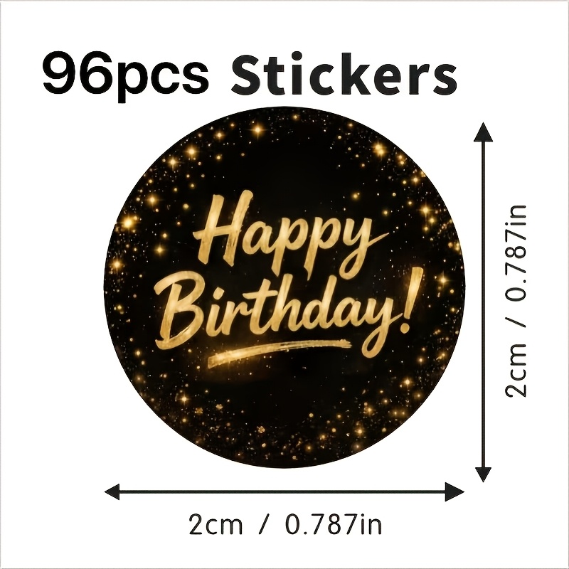 96 Birthday Stickers Suitable For Party Gifts, Decorations, And Gift Wrapping - Small Candy Label Paper With A Dark Background, Elegant Birthday Party Decor
