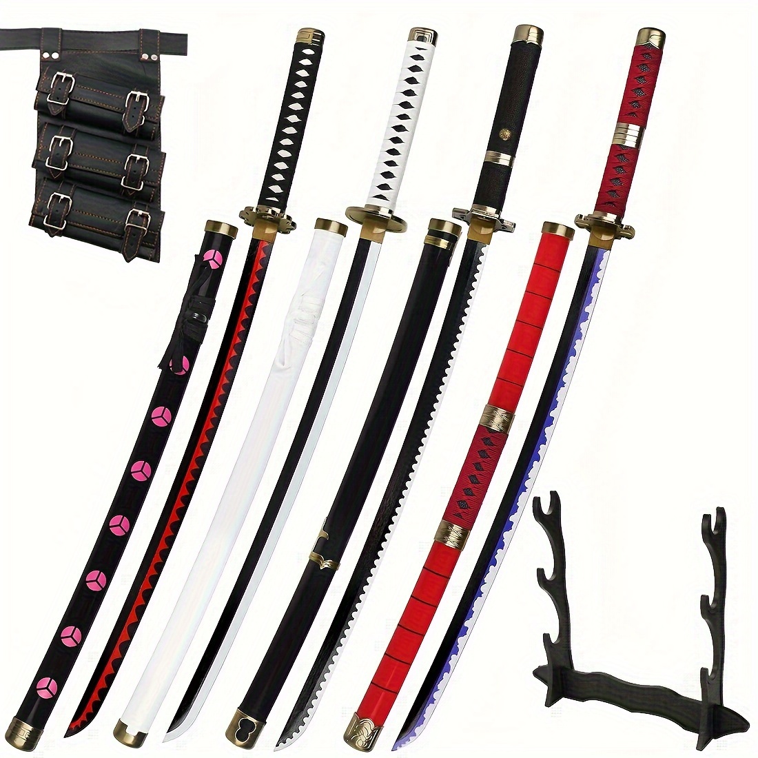 

3-piece Set 41inch Wooden Anime Sword No Sharp, Toy Sword Character Decoration Weapon Props Cosplay Swords Halloween Gift With Sword Belt And Holder