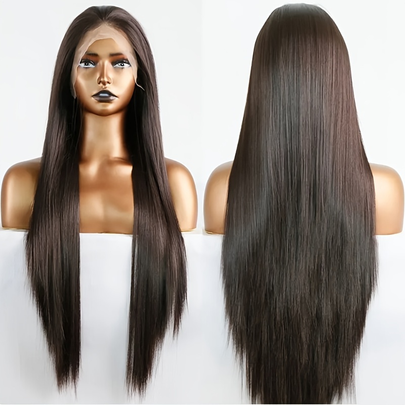 

Luxurious 13x3.5 Lace Front Wig For Women - Long Straight, Soft & With Middle Part | High-density Synthetic Hair, Casual Attire