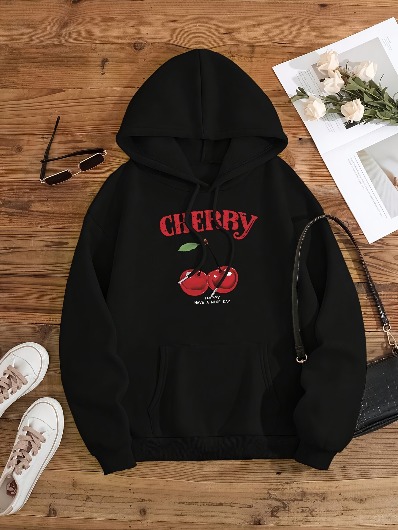 womens cherry graphic hoodie cozy long sleeve pullover - Temu