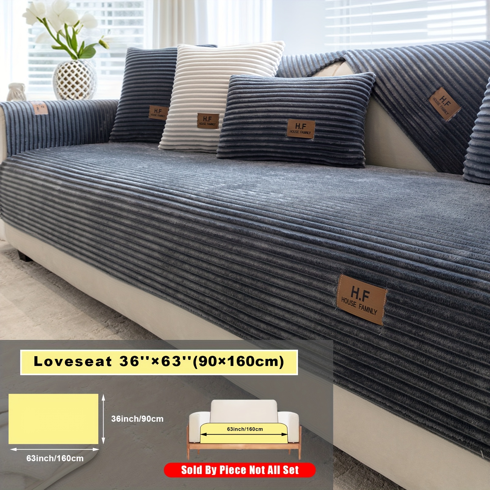 E-shop trendiges einfarbiges Plüsch-Gestreiftes Sofakissen im europäischen & amerikanischen Stil, HF Label Kurzplüsch-Ecksofa-Bezug,