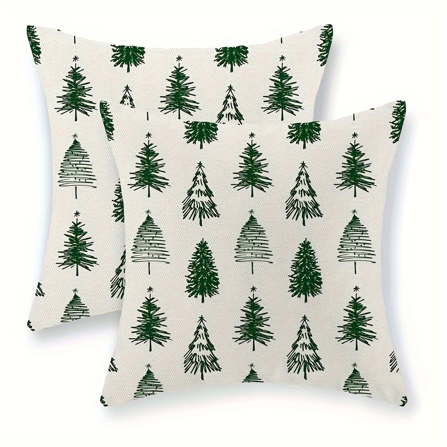 

2- Contemporary Linen Christmas Tree Pattern, Zippered Cushion For , Washable, , Decor - 16x16, 18x18, ( , No )