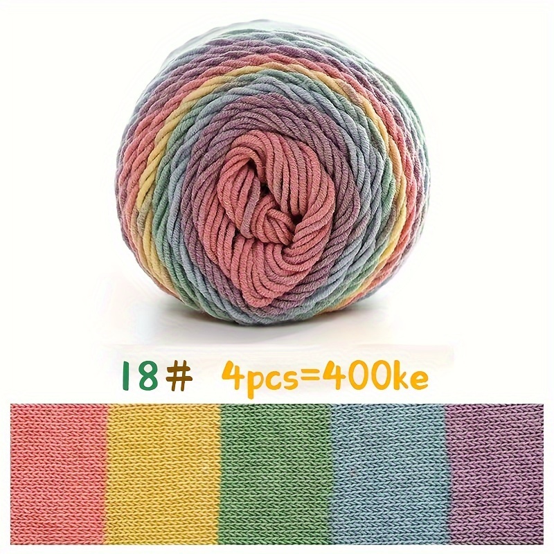 Image of 400g Rainbow Cotton Yarn Colorful Long Section Dyed Colored Thread Handmade Knitting Sweater Scarf Quilt Cushion Ball Of Yarn 100g/pack/4pcs