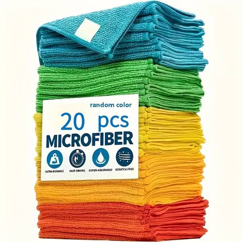 hot selling of 20pcs in random colors multi functional cleaning cloth microfiber dishcloth absorbent cloth suitable for kitchen bathroom office and outdoor use durable does not shed christmas