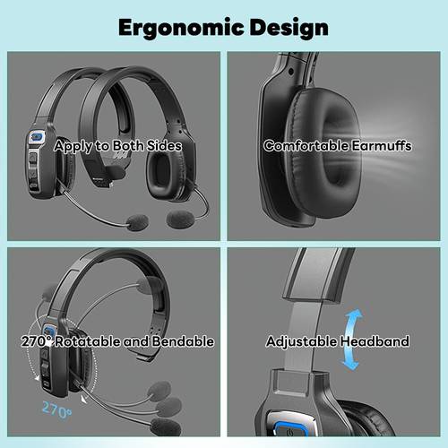 trucker wireless headset 65hrs long lasting v5 2 wireless headset with microphone ai noise canceling on ear pc headphone with mute for call center cell phones computer