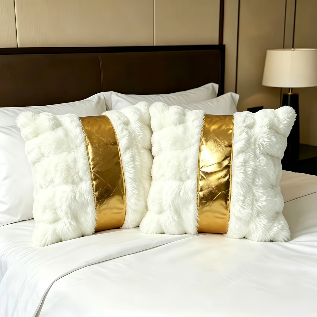 TEMU Lot de 2 housses de coussin de luxe - Élégantes, blanches avec fermeture éclair à accent doré, carrées 45*45cm, de , conviennent pour canapé,