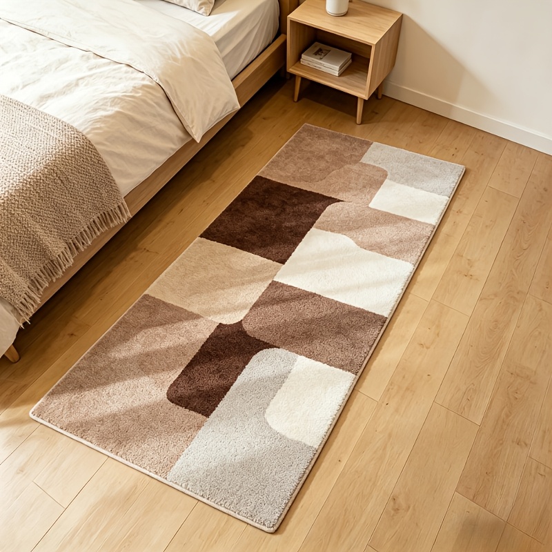 TEMU Tapis Long Lait Café Patchwork Géométrique pour Chambre, Style - Européen, Tapis d'Entrée Salon Rayé , Tapis de Sol Lavable Café Cuisine Design