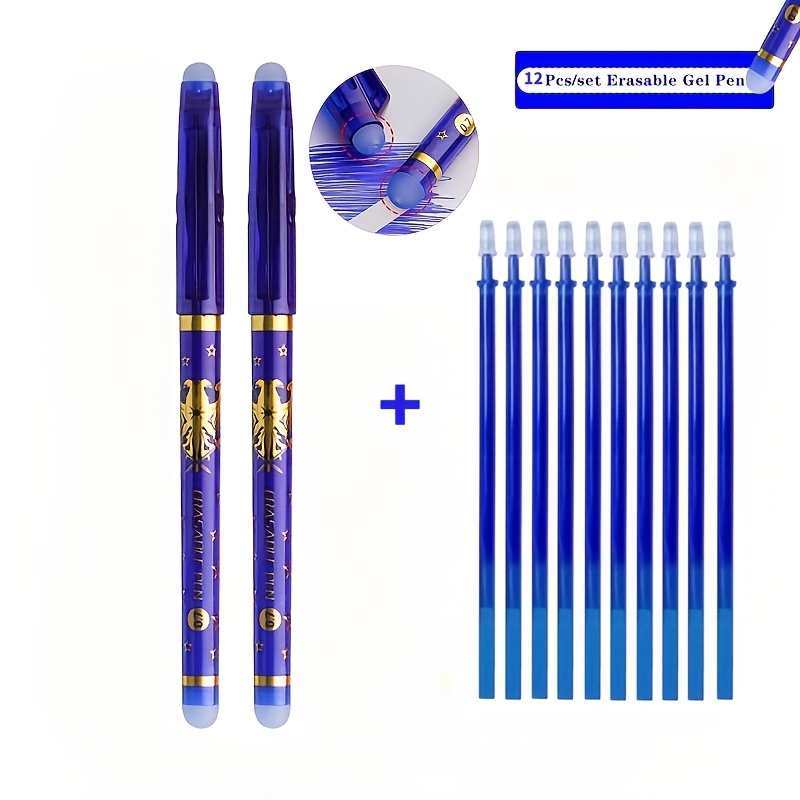 TEMU 12-pack Blue Erasable Gel Pens, 0.5 Mm Quick-drying Tip, With A Smooth And Design, Taking Notes And Writing. The And Study Supply, And An