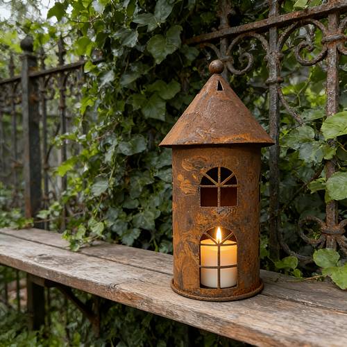3d rusty metal cabin outdoor statue decoration shaped outdoor decoration decorative garden candlestick suitable for patio porch and courtyard decoration retro distressed suitable for indoor and outdoor decoration