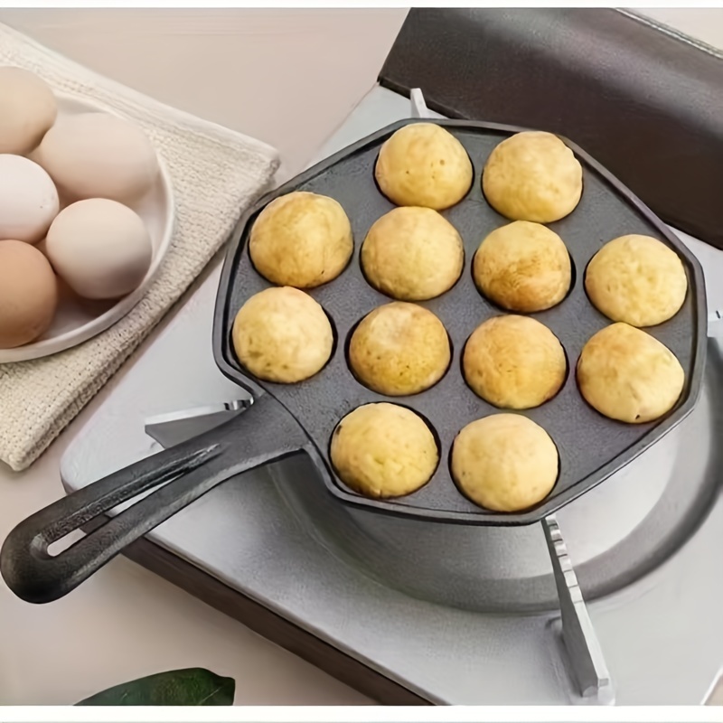 cast iron takoyaki pan non stick octopus ball maker quail egg mold   poffertjes cooking plate with sturdy handle manual hand wash only   authentic japanese takoyaki and dutch pancakes details 0