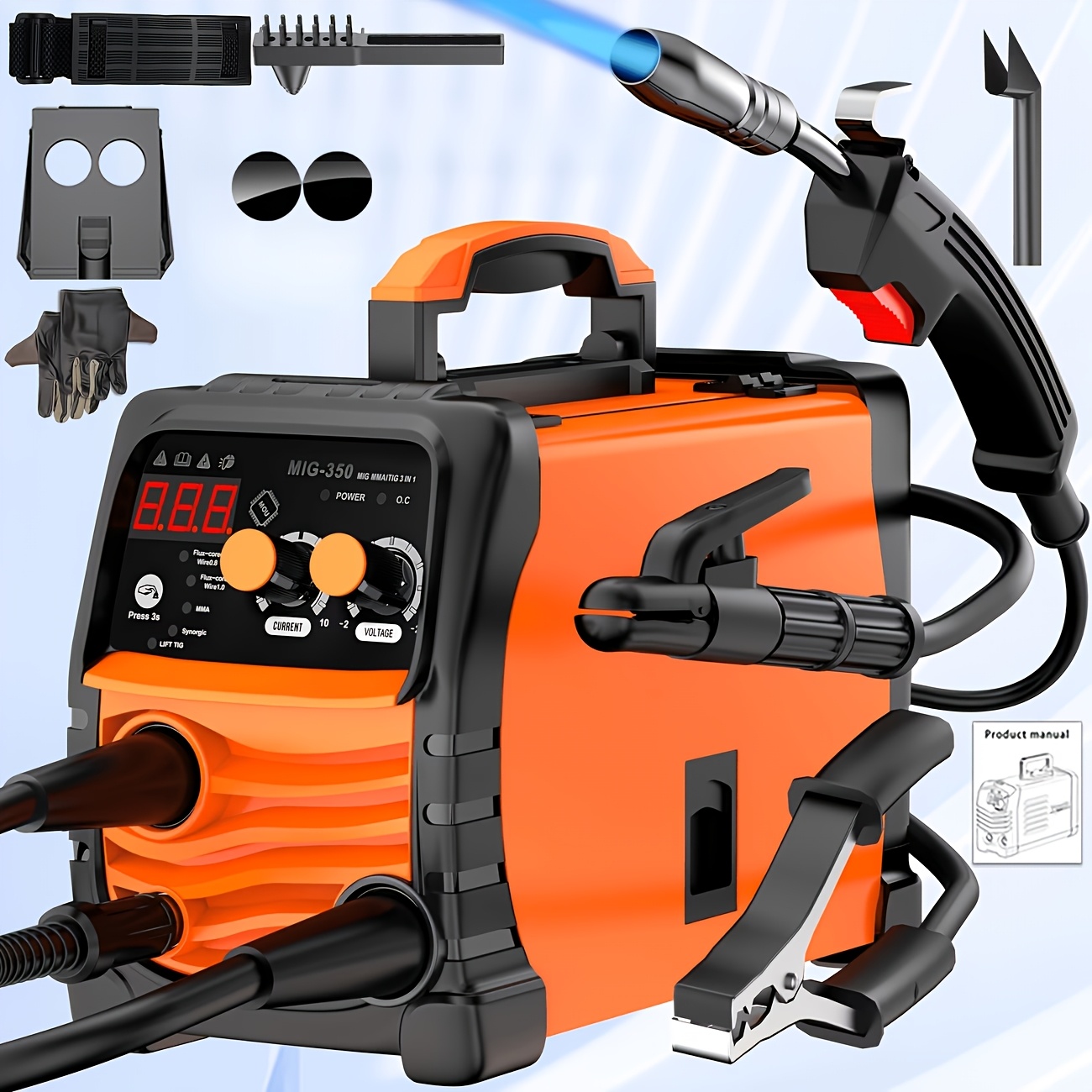 TEMU Mig-350 Arc Welder, Compact And Lightweight With Powerful Functions, Welder With Control Function, Igbt Inverter 110v/220v Portable Mma Welder,