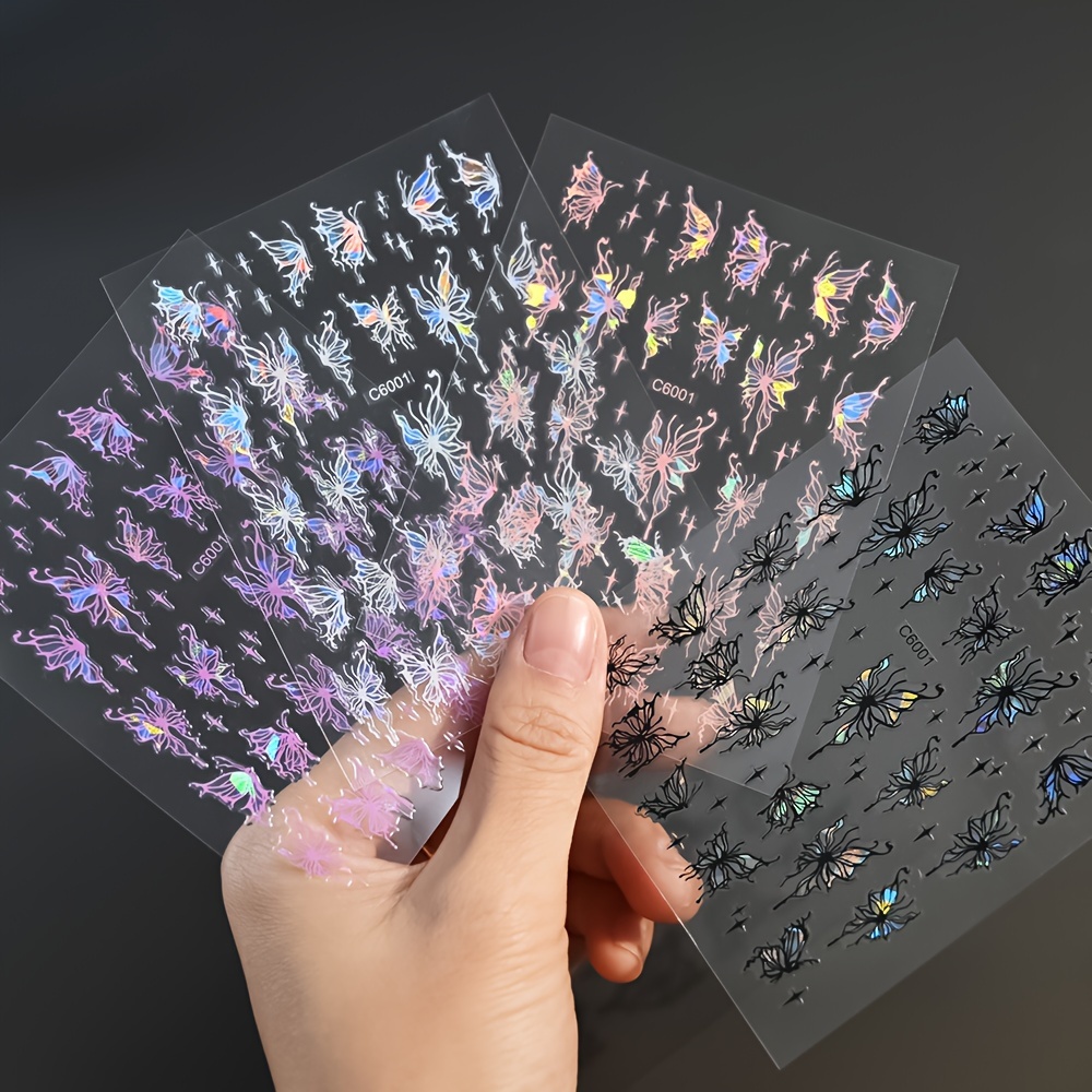 Set Of 4 Nail Art Stickers In 3d, Featuring Self-adhesive Designs In . Bling Foil Decals Laser End Are Perfect For Colorful Nail Art