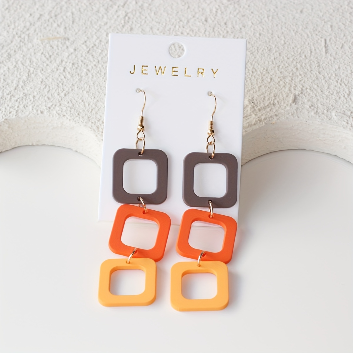 E-shop 1 Paar dreifach lange Acryl-Ohrringe für Damen mit ausgeschnittener, quadratischer, dreifach hängender Form in Kontrastfarben , Orange Gelb, mit