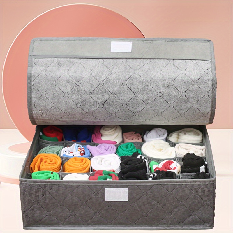 

3pcs Large Capacity Non-woven Fabric Storage Bins With 24 Compartments - Flip- For Easy , Stackable Organizer For Socks & Underwear, Release Closet Space