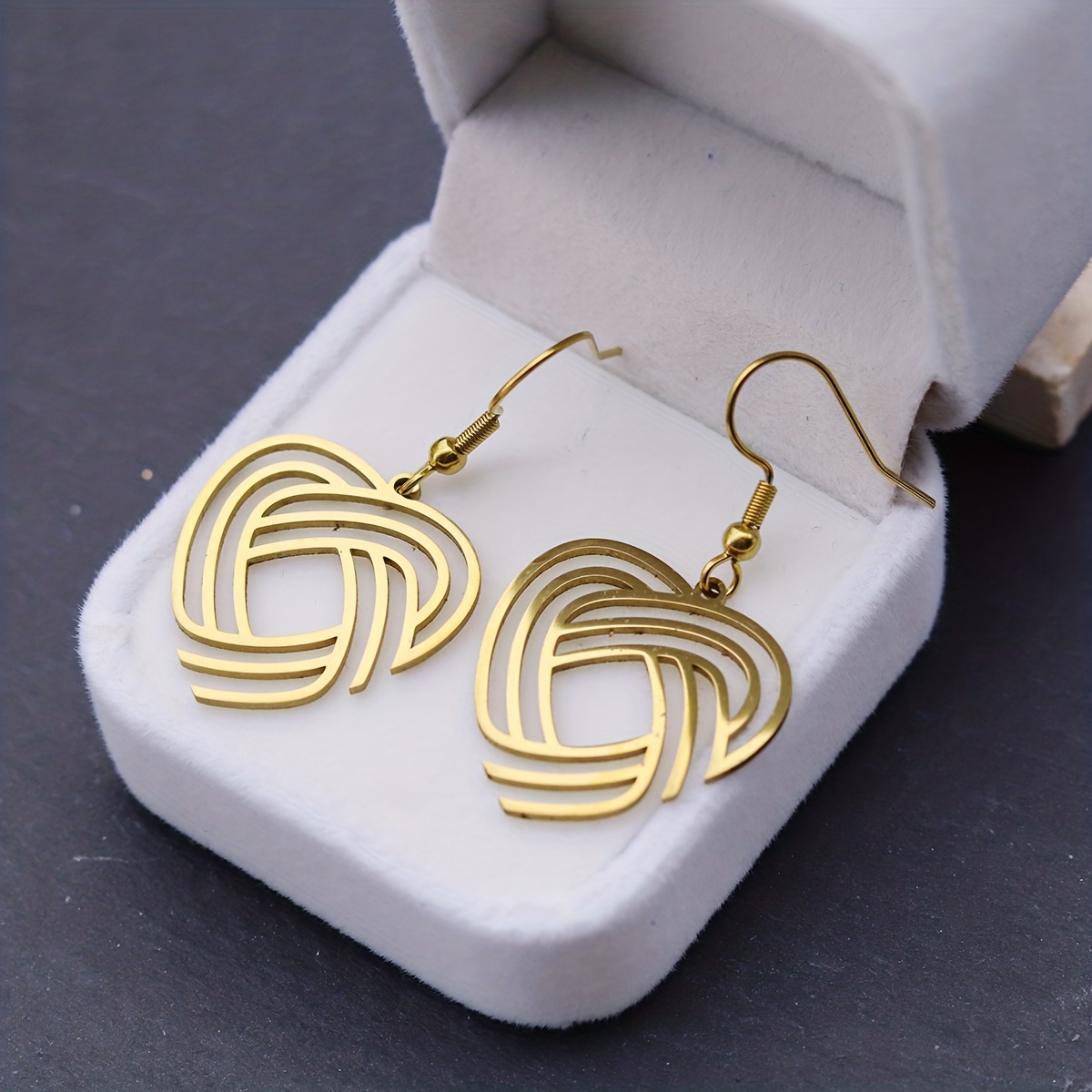 Women's Minimalist Multi-Layer Woven Swirl Heart Outline Hook Drop Earrings