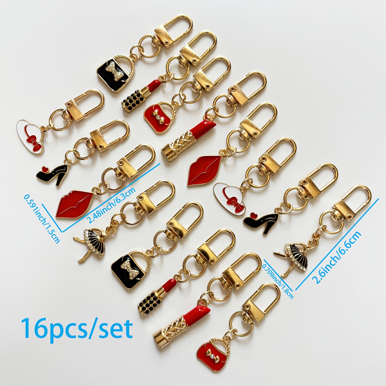 TEMU Ensemble de 16 porte-clés Sac et Rouge à Lèvres Ballet, Porte-clés pour Femme, Porte-clés en de avec Pendentif Sac et Rouge à Lèvres Ballet en