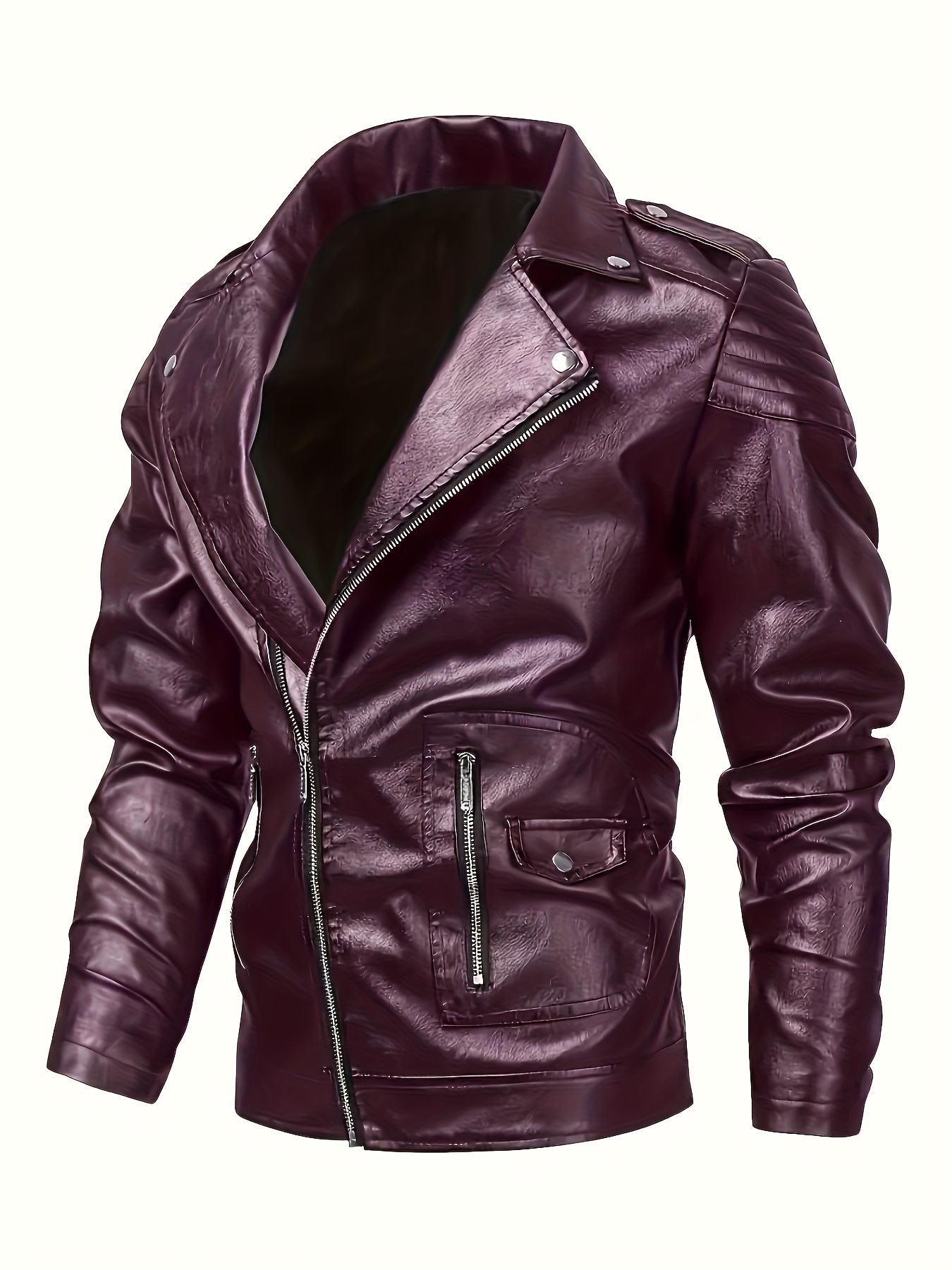 Men'S Casual Jacket, Lapel Design, Zipper Pockets, Classic Motorcycle Style Outerwear, Suitable for Outdoor And Daily Wear