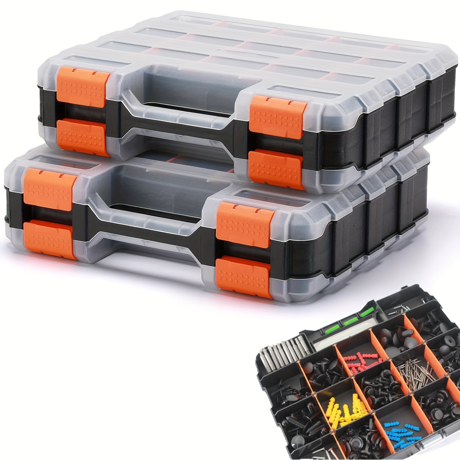 

1/2pcs Double-sided Tool Organizer Box With Customizable Removable Dividers, 34-compartment, Plastic Hardware Storage For Screws, Nuts, Small Parts,