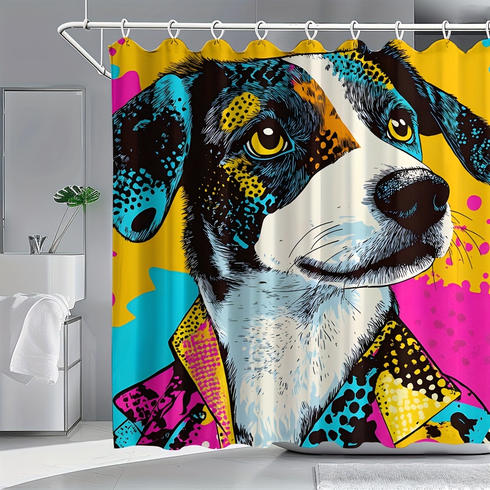 

Water-resistant Polyester Shower Curtain With Colorful Jack Russell Terrier Print, Animal Theme Bathroom Decor With Hooks, All-season Dog Pattern Washable Bath Curtain