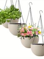 4 pack bohemian striped plastic hanging flower pots with double chamber design drainage holes chain hooks weather resistant indoor outdoor planters for patio balcony garden decor outdoor flower pots