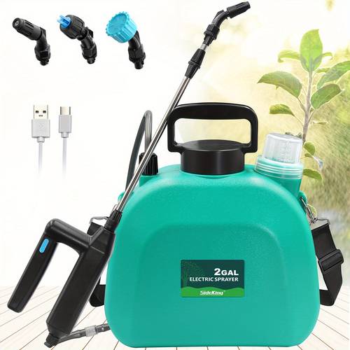 2 gal electric sprayer 2024 upgrade 7h battery 3 nozzle retractable wand for effortless lawn care pest control deep cleaning rechargeable lightweight design w leak proof tech