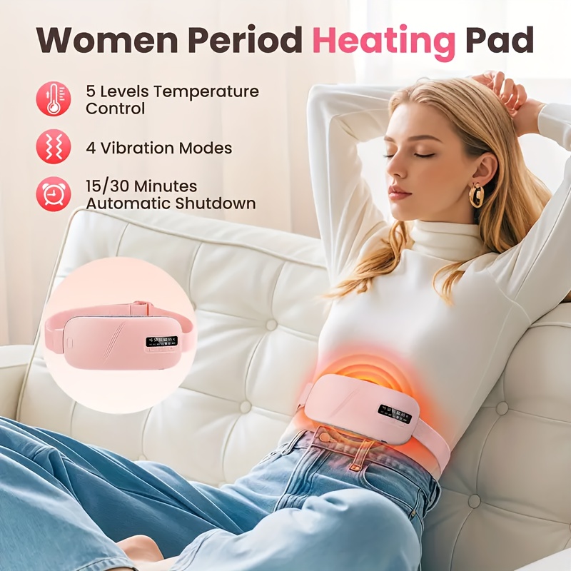 Abdominal Massage Belt, USB Rechargeable LED Display, 5-level Adjustable  Heat Massage Device, Mini Portable Vibrating Belt, Menstrual Heat Massage  Device for Women, for Home Use, Work, Perfect Pink ...