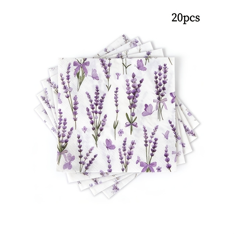 TEMU 20pcs/Set, 40pcs/Set, 60pcs/Set, Serviettes de table épaisses et douces avec imprimé Rêve de Lavande, Mouchoirs doux à 2 épaisseurs, Déroulées