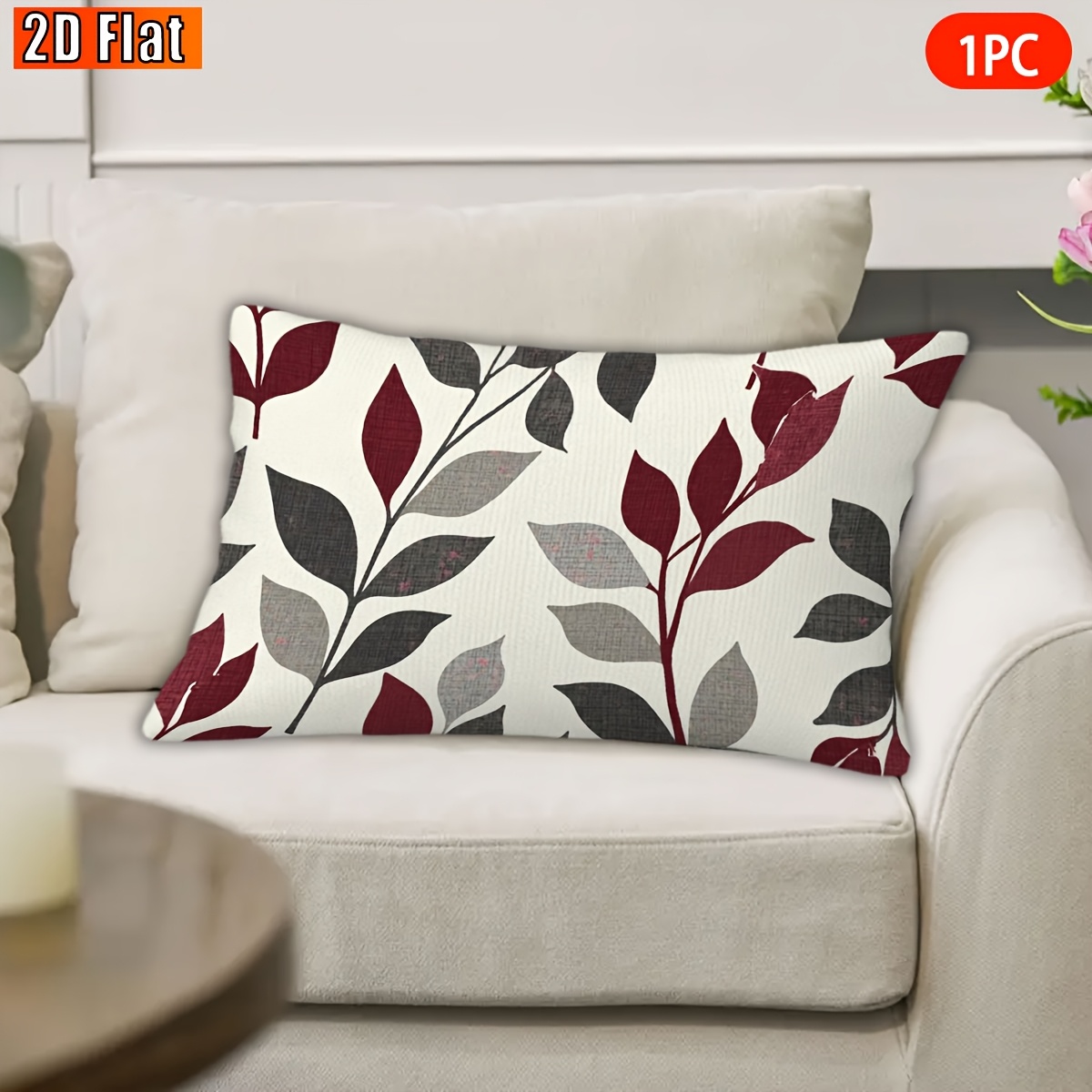 TEMU 2d Flat, 1pc, Throw Pillow Covers, Red Gray Leaves, Pattern Decorative Pillowcase, (no Pillow Insert), Double-sided Printing, Suitable For Bed,