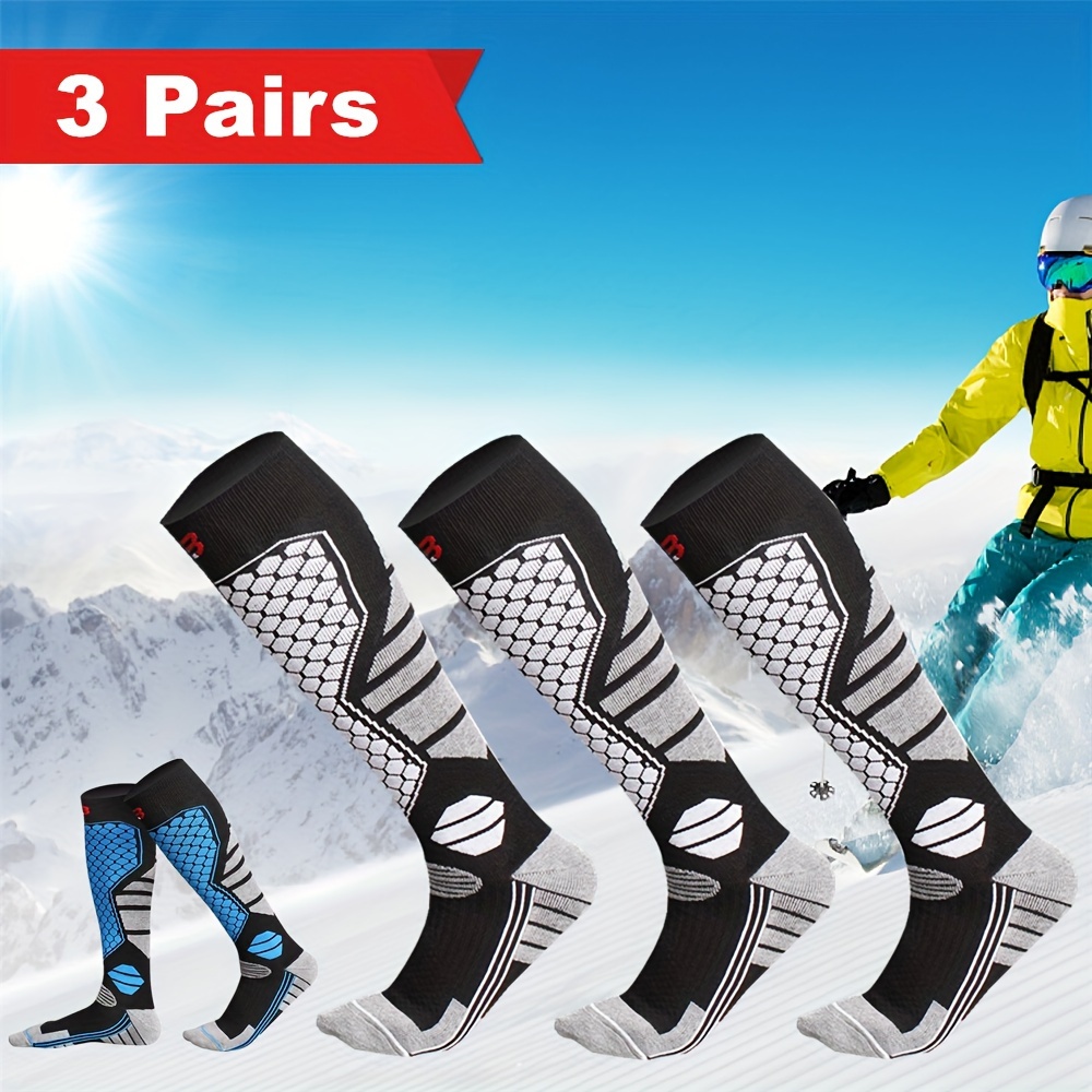 

3 Pairs Men's Warm Breathable Hiking Ice Skating Skiing Knee-high Outdoor Sports Socks - Eu 39-45, Us 6..5, Uk 6-11