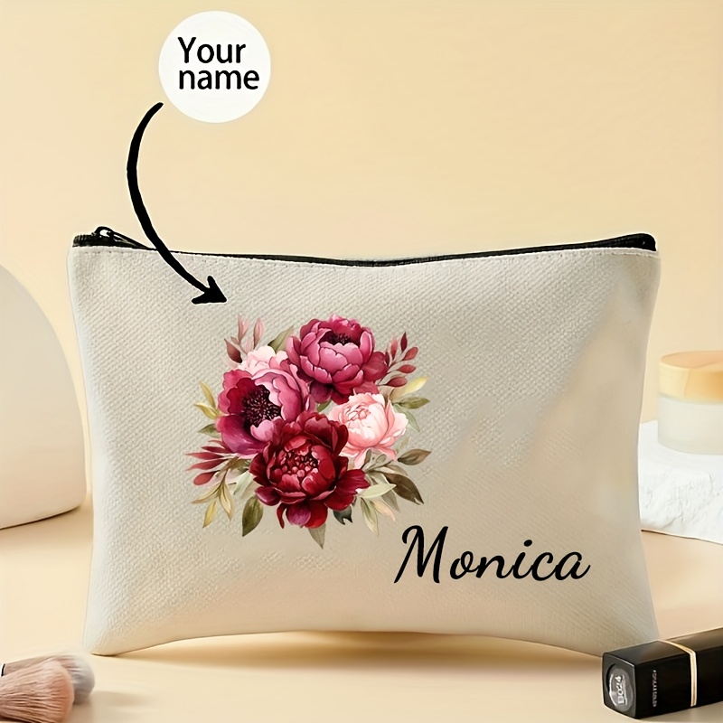 Image of 1 Custom Floral Print Makeup Bag - Lightweight Travel Toiletry Organizer, Bridesmaid Gift, Teacher Birthday Gift, Mother's Day, Valentine's Day, Easter, Day Gift, Travel Wash Bag