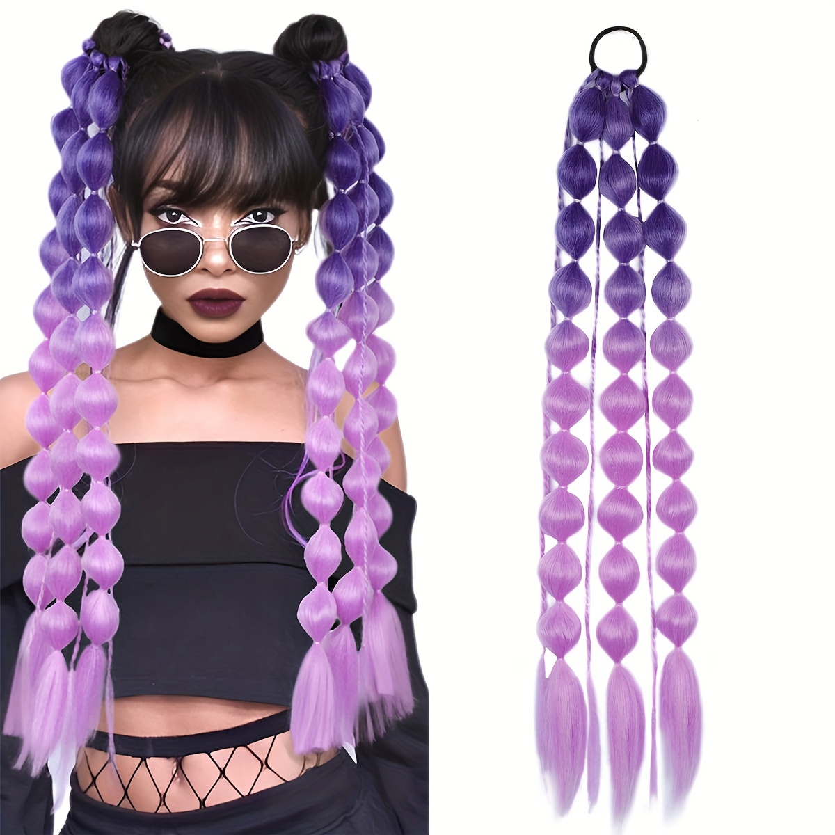 Image of 1pcs Y2k Fashion Bubble Braided Synthetic Ponytail Extension - Elastic Scrunchie Hairpiece, Versatile Style For Women, Suitable For , Carnival/mardi Gras/masquerade