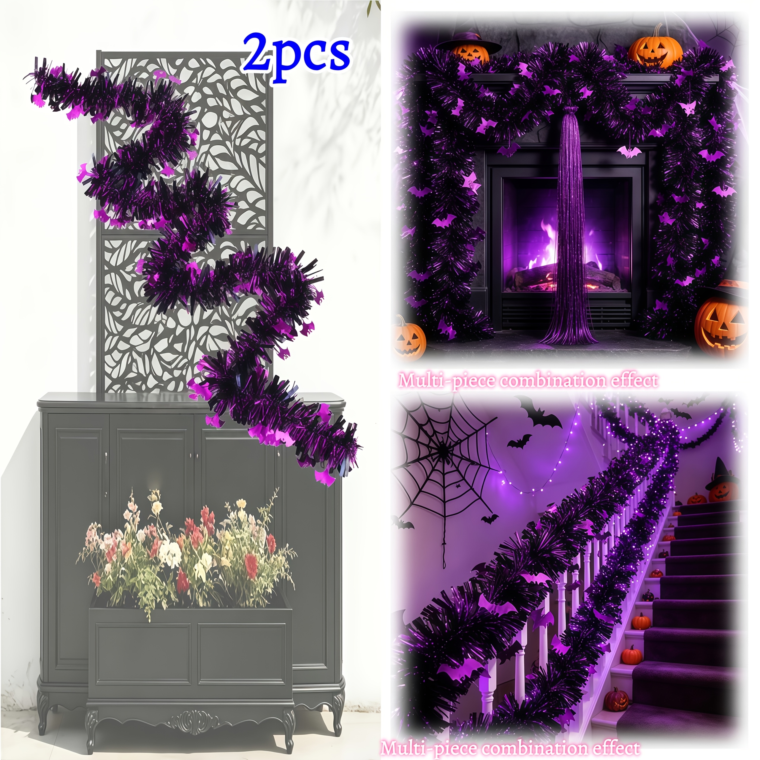 TEMU Tinsel-2pcs -luxury Halloween Purple And Metal Fringe, High-end Dark Gothic Style, Halloween Decoration, Christmas Decoration, Suitable For