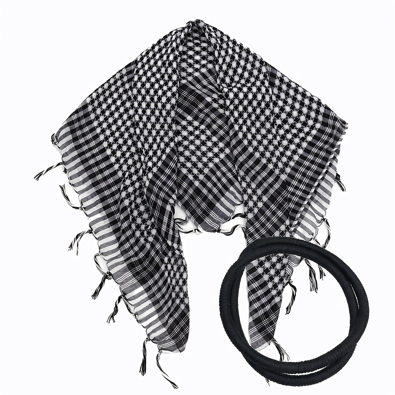 TEMU 2pcs Classic Print Lightweight Short Tassel Arabic Unisex Headscarf Hat Band Set, 2pcs Combo, Simple And Versatile Outdoor Shade Sun Headscarf