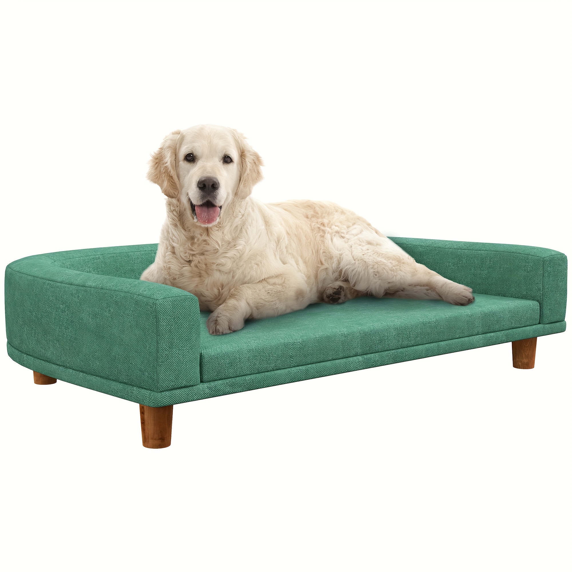 

Pawhut Dog Sofa Couch, Pet Bed With Comfortable Luxury Cushion, Washable Cover, Wooden Legs, Anti-slip Mat For Large Dogs, Cats, Kittens, Green