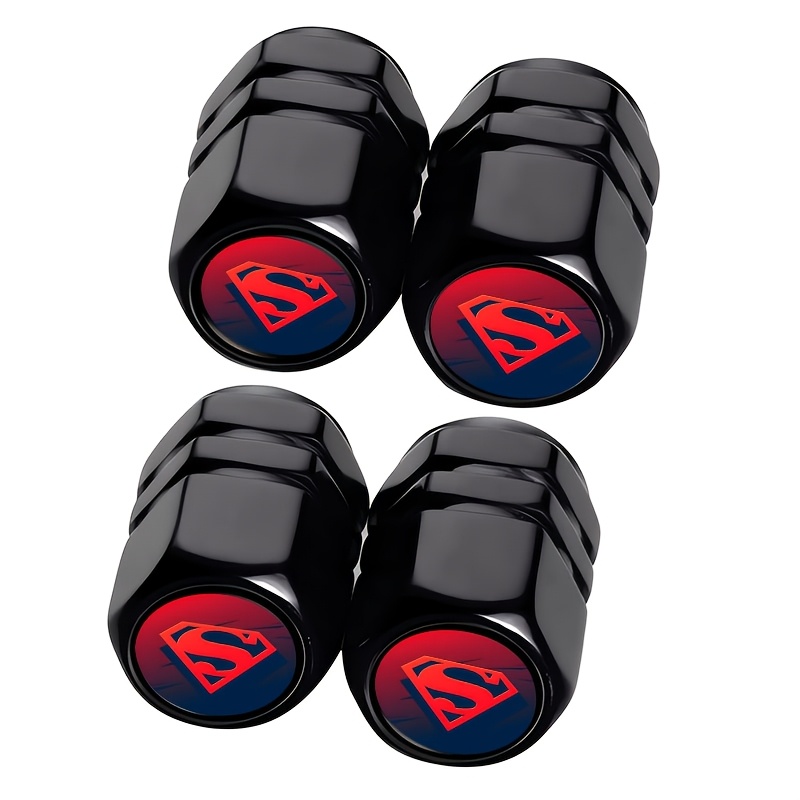 TEMU Warner . Superman 4-pack Aluminum Alloy Valve , Universal Car Decor Valve Cover, Bike Valve Core Accessory, Car Anti-theft Air Durable Valve